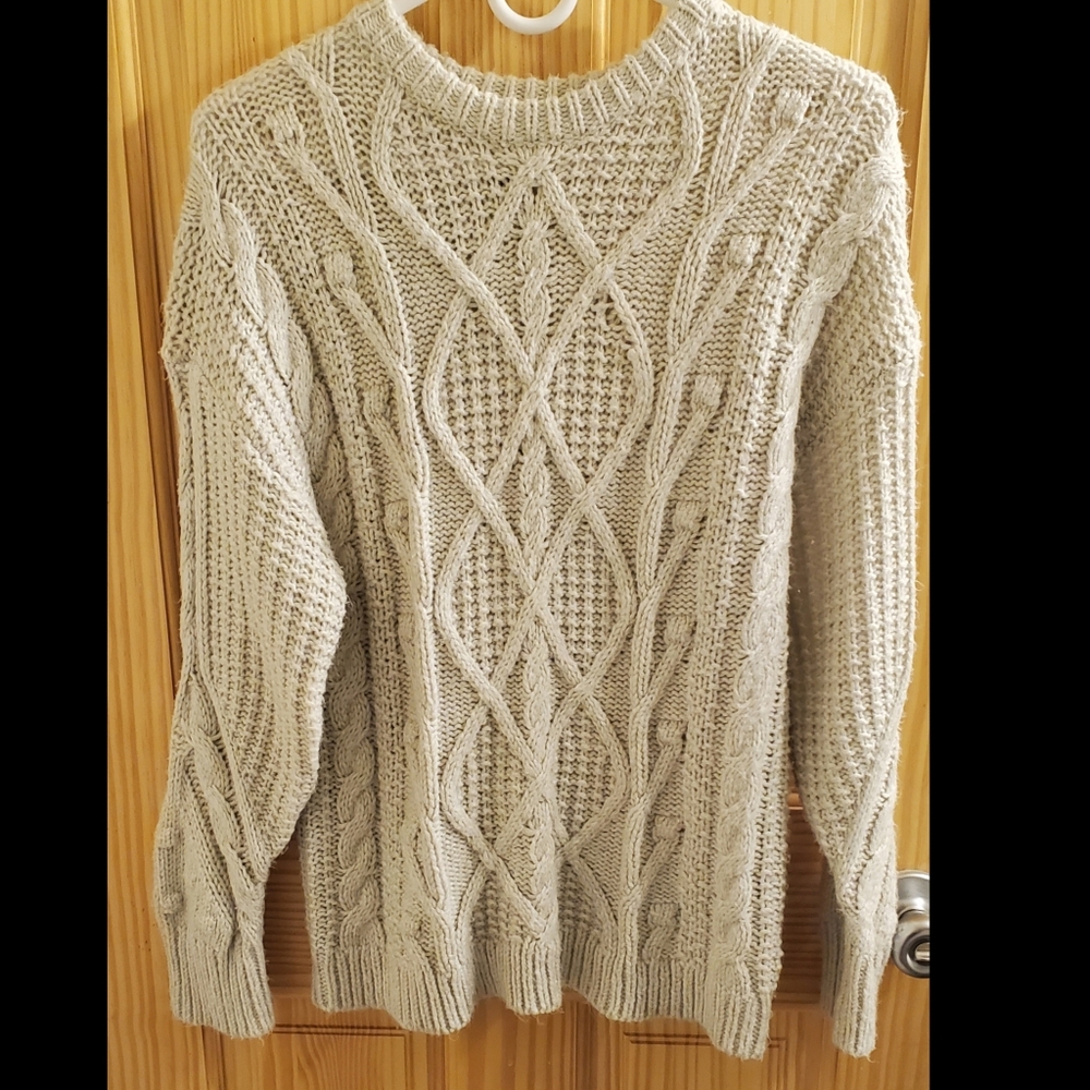 Creme Off-White Chunky Cable Knit Loose Cozy Sweater
